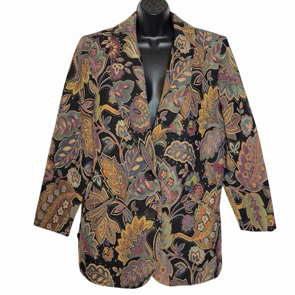 VINTAGE 80s 90s ASCENTE SPORT PAISLEY TAPESTRY BLAZER BOHO OVERSIZED COLORFUL M